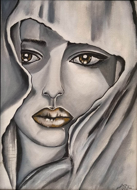 The veiled glance | Hand painted portrait